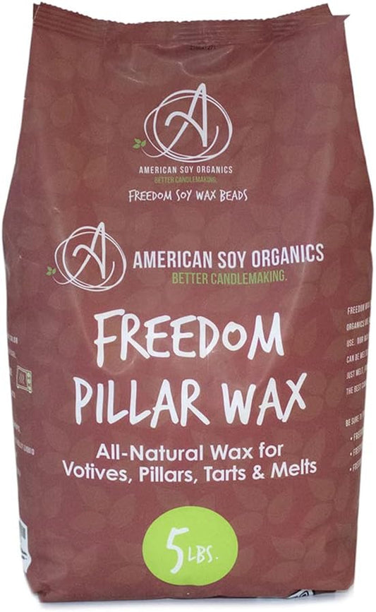 American Soy Organics Freedom Soy Wax Beads for Pillar Candle Making - Natural Supplies - Paraffin-Free, Beeswax-Free Wax for Votives, Pillars, Tarts, Tealights and Melts 5 lb