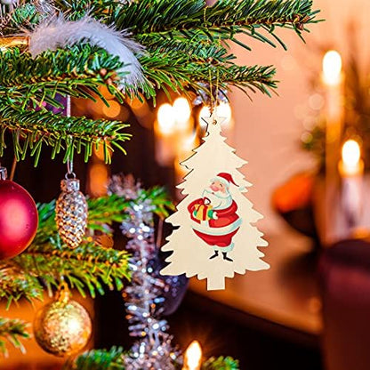 Large Size 7" Wooden Christmas Ornaments to Paint, DIY Blank Unfinished Wood Ornament for Crafts Hanging Decorations (Beige Christmas Tree) - Image 4