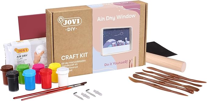 Jovi - DIY Air Dry Kit - Window Gift Pottery Kit for Adults with White Air Dry Clay + Paints, Sculpting Tools, Step-by-Step Guide and Video Tutorial, Starter Set for Beginners (Window)