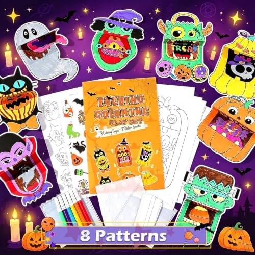ERRECI Halloween Crafts for Kids, DIY Origami Paper Kit with 8 Patterns & 6 Stickers, Make You Own Halloween Arts and Crafts for Halloween Classroom Decorations Party Favors Supplies - Image 6