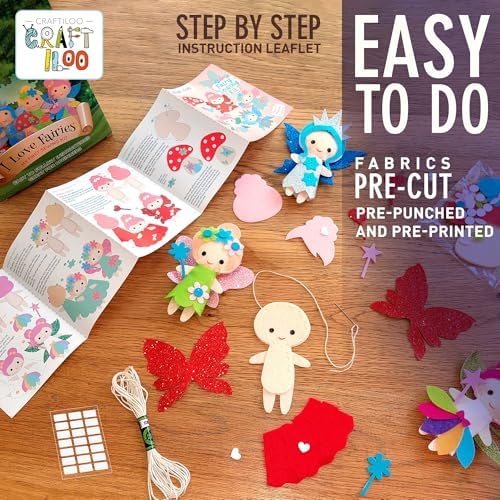 Fairy Sewing Kit for Kids Ages 5-12 - Beginner Kit, 5 Pre-Cut Felt Dolls - Image 3