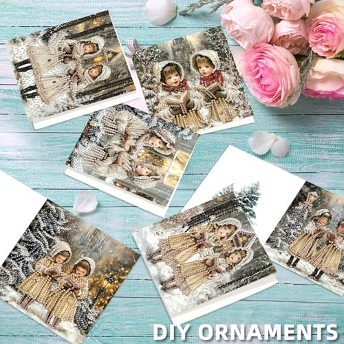 jinglinhh 6pcs Christmas Girl Reading Diamond Art Painting Greeting Cards with Envelopes, DIY Card Making Kits for Adults, Diamond Art Postcards Christmas Cards Craft Gifts - Image 6