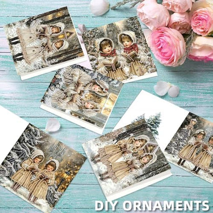 jinglinhh 6pcs Christmas Girl Reading Diamond Art Painting Greeting Cards with Envelopes, DIY Card Making Kits for Adults, Diamond Art Postcards Christmas Cards Craft Gifts - Image 6