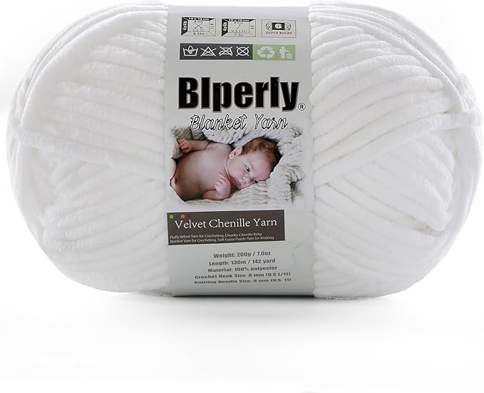 6 Super Bulky Velvet Chenille Yarn for Crocheting - 1 Skein of 200g/7 oz - Ultra Soft Heavy Weight Chunky Knitting Yarn for Baby Blankets, Amigurumi, Home Decor（Pure White，1 Skein）