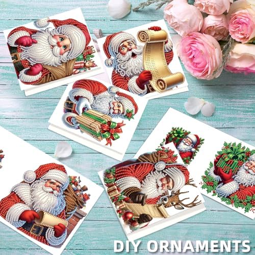 jinglinhh 6pcs Christmas Reindeer Santa Claus Diamond Art Painting Greeting Cards with Envelopes, DIY Card Making Kits for Adults, Diamond Art Postcards Christmas Cards Craft Gifts - Image 6