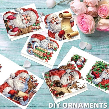 jinglinhh 6pcs Christmas Reindeer Santa Claus Diamond Art Painting Greeting Cards with Envelopes, DIY Card Making Kits for Adults, Diamond Art Postcards Christmas Cards Craft Gifts - Image 6