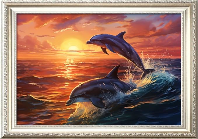 Leczany Cross Stitch Stamped Kit for Adults - Two Dolphins | DIY Embroidery Starter Patterns Craft Kit Needlepoint for Beginner | 11CT, 3 Strands | 18.9x12.6 inches