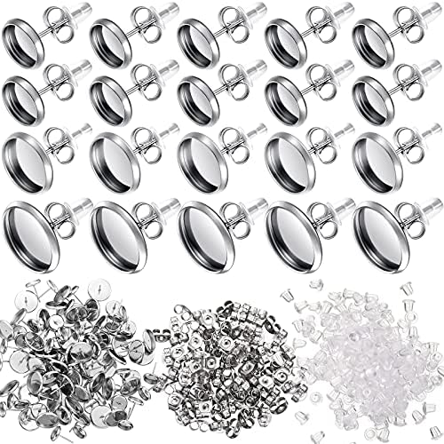 Hicarer 500 Pcs Blank Earring Stud Bezels for Jewelry Making, 8 10 12 mm by Hicarer