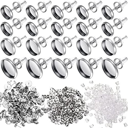 Hicarer 500 Pcs Blank Earring Stud Bezels for Jewelry Making, 8 10 12 mm by Hicarer