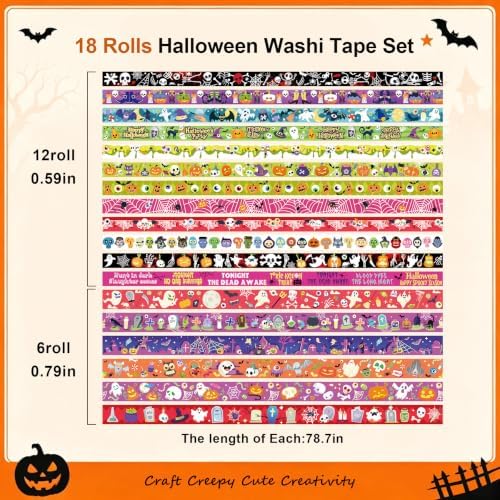 Halloween Washi Tape Set Pumpkin Scrapbook Tape 18 Rolls - Image 3