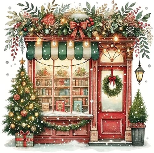 AuraDraw Christmas Counted Cross Stitch Kits for Beginners, Christmas House Stamped Cross Stitch Kits, Full Line DIY Stitching Kit for Home Decor Cross Stitch Patterns 14x14 inch by AuraDraw