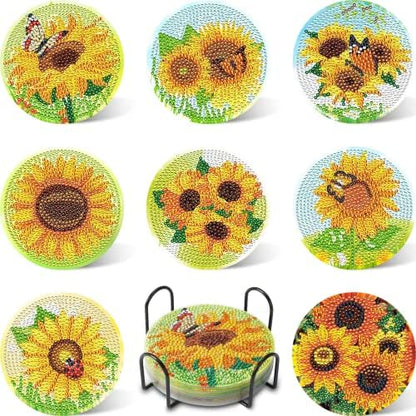 UPINS 8Pcs Sunflower Diamond Art Painting Coasters for Drinks by UPINS