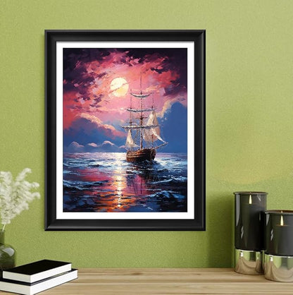 Leczany Cross Stitch Stamped Kit for Adults - Sailing and Sunset | DIY Embroidery Starter Patterns Craft Kit Needlepoint for Beginner | 11CT, 3 Strands | 13.4x17.7 inches