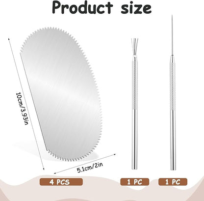 6 PCS Pottery Ribs Clay Sculpting Tools Stainless Steel Scraper Clay Ribs Serrated Sculpture Cutter Ceramics Sculpting Needle Wire Texture Tools Kits for Texturing Modeling Carving