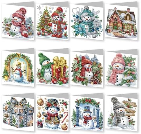DIY Diamond Greeting Cards Set Christmas, 5D DIY Diamond Art Painting Greeting Card, DIY Christmas Card Making Kits for Family Friends Handmade Gift-#03-Snowman by Unknown