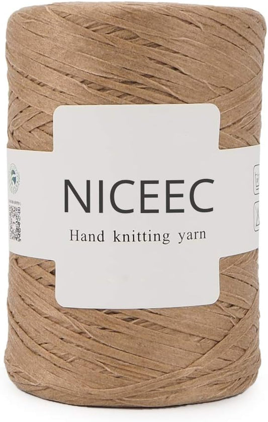 NICEEC Kraft Paper Yarn- Soft Raffia Ribbon Yarn for Crocheting & Knitting, Polyester, DIY Weaving, Total 474yds, 5.3oz - Khaki