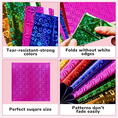JoyCat Iridescent Laser Origami Paper, 50 Holographic Sheets, 6x6 Inch - Image 2