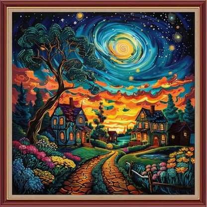 Dooxvey Cross Stitch Kits for Adults Beginners,Full Range of Cross-Stitch Stamped Kits Needlepoint Kits for Beginners Embroidery Kits 11CT Cross Stitch Patterns-Starry Night Moon Home 18x18 inch by DooxveyStampedEmbroideryKit