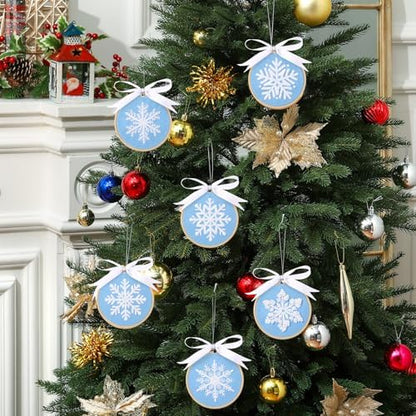 Roowest 6 Sets Christmas Embroidery Kits Snowflake Ornament DIY,Blue - Image 6