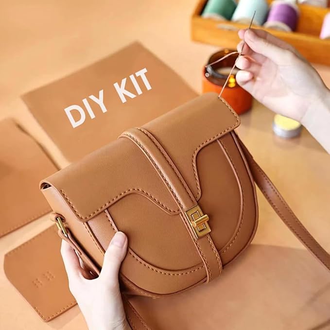 POPSEWING DIY Leather Bag Kit, DIY Shoulder Bag Kit for Girlfriend Christmas Personalized Gift(Dark)
