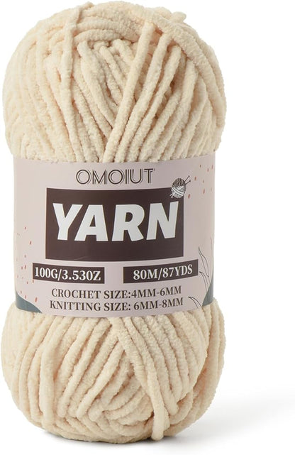 Beige Fluffy Chenille Yarn for Crocheting - Baby Yarn for Crocheting Soft Blanket - (100g/87.4yds) Crochet Amigurumi Chunky Yarns - Velvet Worsted Weight Yarns 5