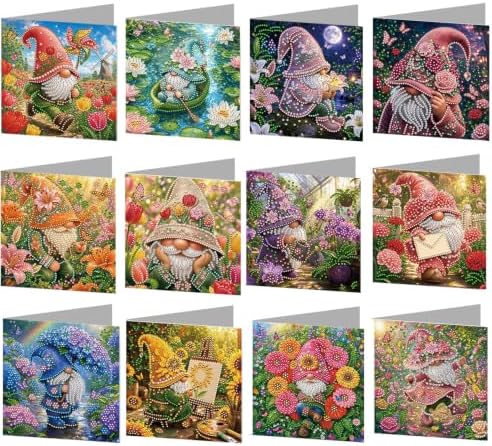 LAKEQUILL DIY Diamond Art Painting Greeting Kit, 12 Pieces, Creative Craft Set，Garden Goblin by Unknown