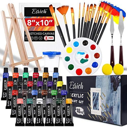 ESRICH Acrylic Paint Set, 46 Pcs Painting Supplies with Paint Brushes by ESRICH