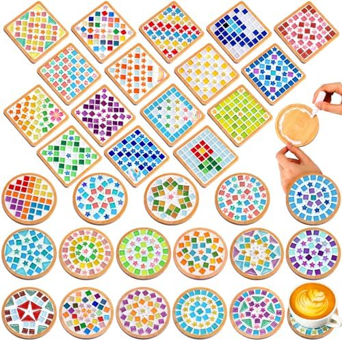Reallnaive 32 Sets Mosaic Coaster Kit with Glass Tiles,Colorful Style by Reallnaive