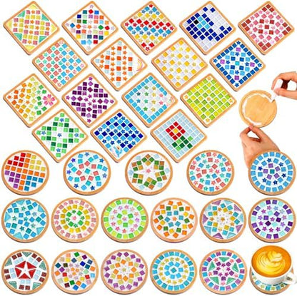 Reallnaive 32 Sets Mosaic Coaster Kit with Glass Tiles,Colorful Style by Reallnaive