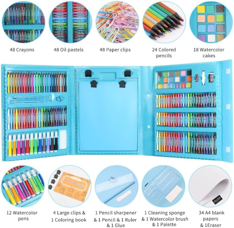 208 PCS Art Supplies,Drawing Art Kit for Kids Girls Boys Teens Artist, Art Set Case with Trifold Easel, Includes Oil Pastels, Crayons, Colored Pencils, Coloring Book, Scissors, Origami Paper 40 Sheets - Image 2