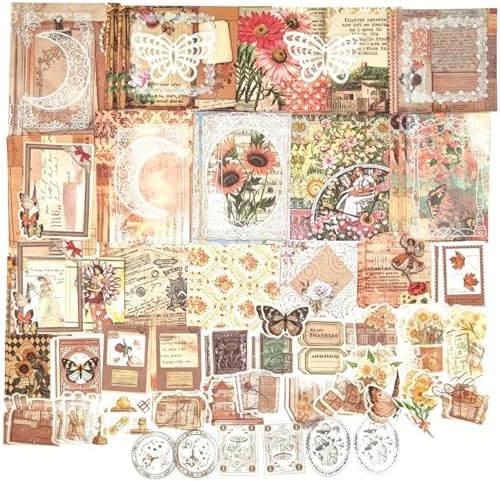 Esweny 100 PCS Vintage Ephemera Pack Journaling Scrapbooking Supplies Scrapbook Sticker Paper Kit for Junk Journal Planners Collage Craft Notebooks Decoupage Album (Sunflower) by Esweny