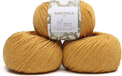 100% Baby Alpaca Yarn Wool Set of 3 Skeins (150 Grams) DK Weight - Made in Peru - Heavenly Soft and Perfect for Knitting and Crocheting (Golden Yellow, DK)