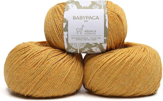 100% Baby Alpaca Yarn Wool Set of 3 Skeins (150 Grams) DK Weight - Made in Peru - Heavenly Soft and Perfect for Knitting and Crocheting (Golden Yellow, DK)