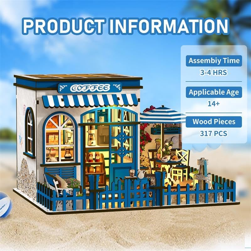 DIY Miniature House Kit - 3D Wooden Puzzle Dollhouse Kit with LED Lights, Coffee Shop Book Nook Bookshelf Insert Decor, Mini House Building Kit for Adults & Teens, Creative Craft Gift - Image 4