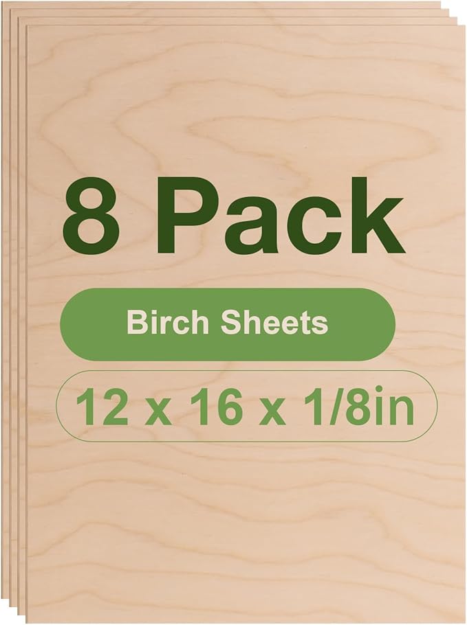 ROBOTIME 8-Pack 3mm Birch Plywood for Laser Cutting - 12 x 16 x 1/8 Inch - Laser Engraving Blanks