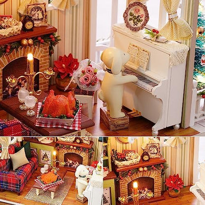 TuKIIE DIY Miniature Dollhouse Kit, 1:24 Scale Wooden Mini Doll House Accessories with Furniture for Kids Teens Adults(Holiday Times) - Image 4