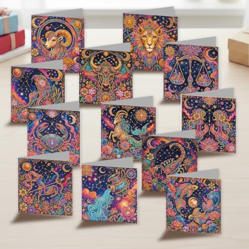 LAKEQUILL DIY Diamond Art Painting Greeting Kit, 12 Pieces, Creative Craft Set，12 Zodiac Signs - Image 2
