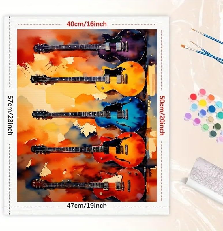 TAOPAOLAB Music Lover Paint by Numbers Kit for Adults - DIY Colorful Electric Guitars Painting on Canvas 16x20 Inches, Acrylic Paint Set, Suitable for Beginners, Art for Home Decoration or Gifts - Image 2