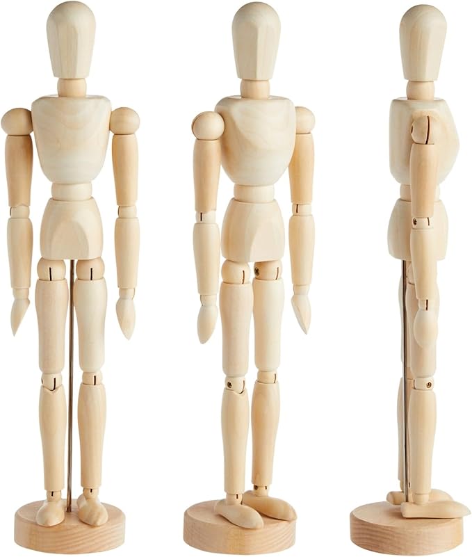 3 Pack Posable Art Figure Model, Flexible Wooden Drawing Mannequin for Artists, Sketching (13 in)