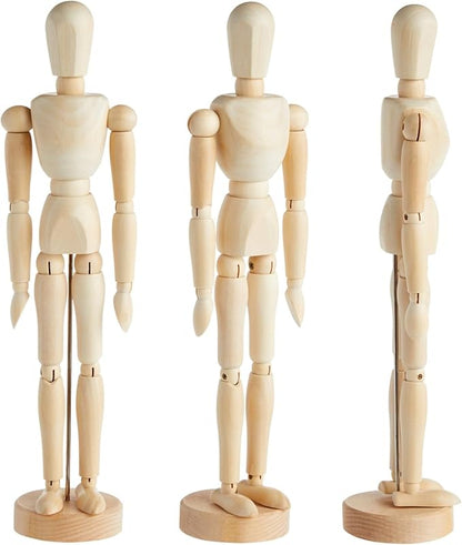 3 Pack Posable Art Figure Model, Flexible Wooden Drawing Mannequin for Artists, Sketching (13 in)