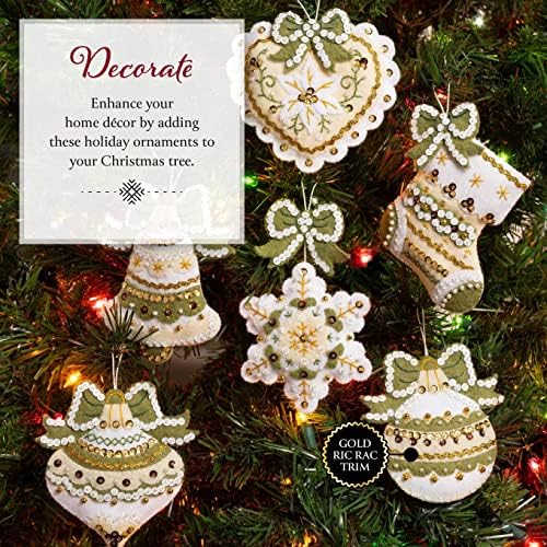 Bucilla Felt Applique 6 Piece Ornament Making Kit, Holiday Glitz, Perfect for DIY Arts and Crafts, 89637E - Image 4