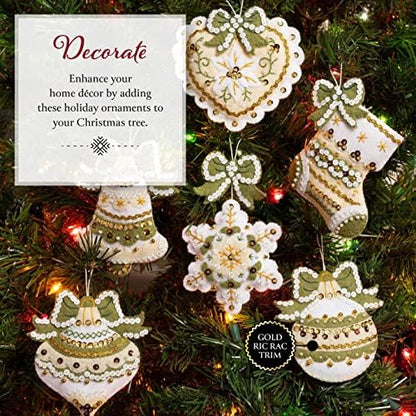 Bucilla Felt Applique 6 Piece Ornament Making Kit, Holiday Glitz, Perfect for DIY Arts and Crafts, 89637E - Image 4