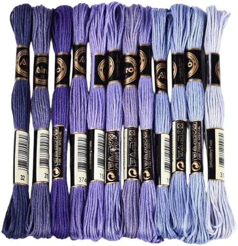 12 Skeins 105 Yards 6 Strands Purple Assorted Friendship Bracelet String Embroidery Thread Yarn Cross Stitch Bulk Variegated Gradient Floss Set for Felt Projects Sewing Making Craft DIY by CABODYALS