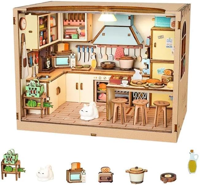 DIY Dollhouse Miniature House Kit 1:20 Scale Kictchen with LED Light by RnfinewowWoodenPuzzles