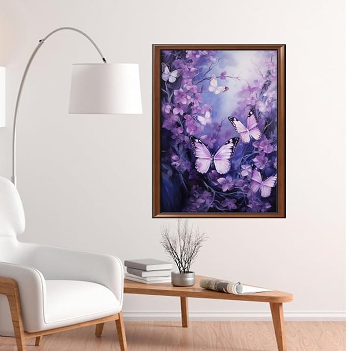 Leczany Cross Stitch Stamped Kit for Adults - Purple Butterfly | DIY Embroidery Starter Patterns Craft Kit Needlepoint for Beginner | 11CT, 3 Strands | 13x16.9 inches