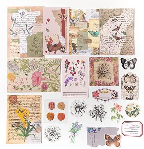 Alideco 260pcs Vintage Scrapbook Stickers Scrapbooking Paper Washi Junk Journaling Supplies Collage Album Aesthetic Cottagecore Picture Frames(Flowers Butterfly) - Image 2