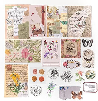 Alideco 260pcs Vintage Scrapbook Stickers Scrapbooking Paper Washi Junk Journaling Supplies Collage Album Aesthetic Cottagecore Picture Frames(Flowers Butterfly) - Image 2