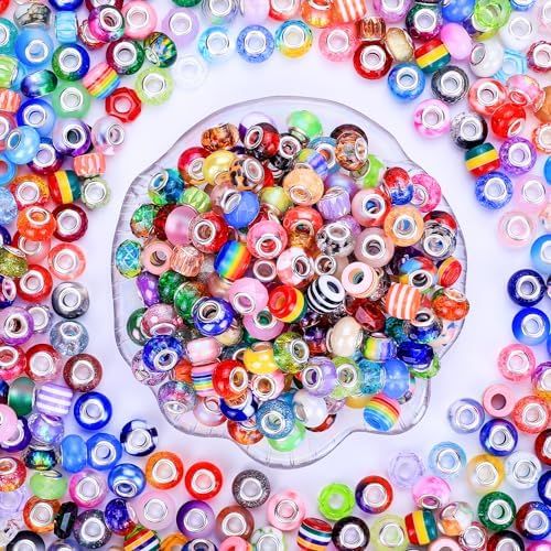 Aipridy 260 Pcs Large Hole European Beads, Craft Supplies Kit, Assorted Mixed Color Lampwork Spacer Beads for DIY Bracelet Jewelry Making (260, Mixed 11 Color Scheme) - Image 6