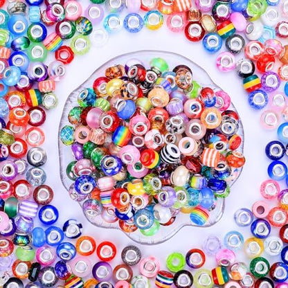 Aipridy 260 Pcs Large Hole European Beads, Craft Supplies Kit, Assorted Mixed Color Lampwork Spacer Beads for DIY Bracelet Jewelry Making (260, Mixed 11 Color Scheme) - Image 6