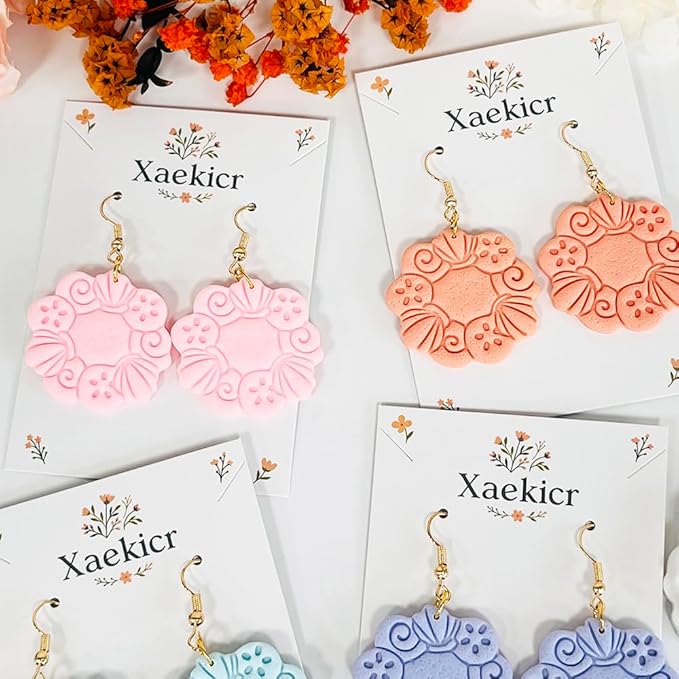 Xaekicr Floral Wreath Polymer Clay Cutters for Earrings – Clay Earring Cutters Set with Nature Pattern, Clay Tools for DIY Jewelry Making